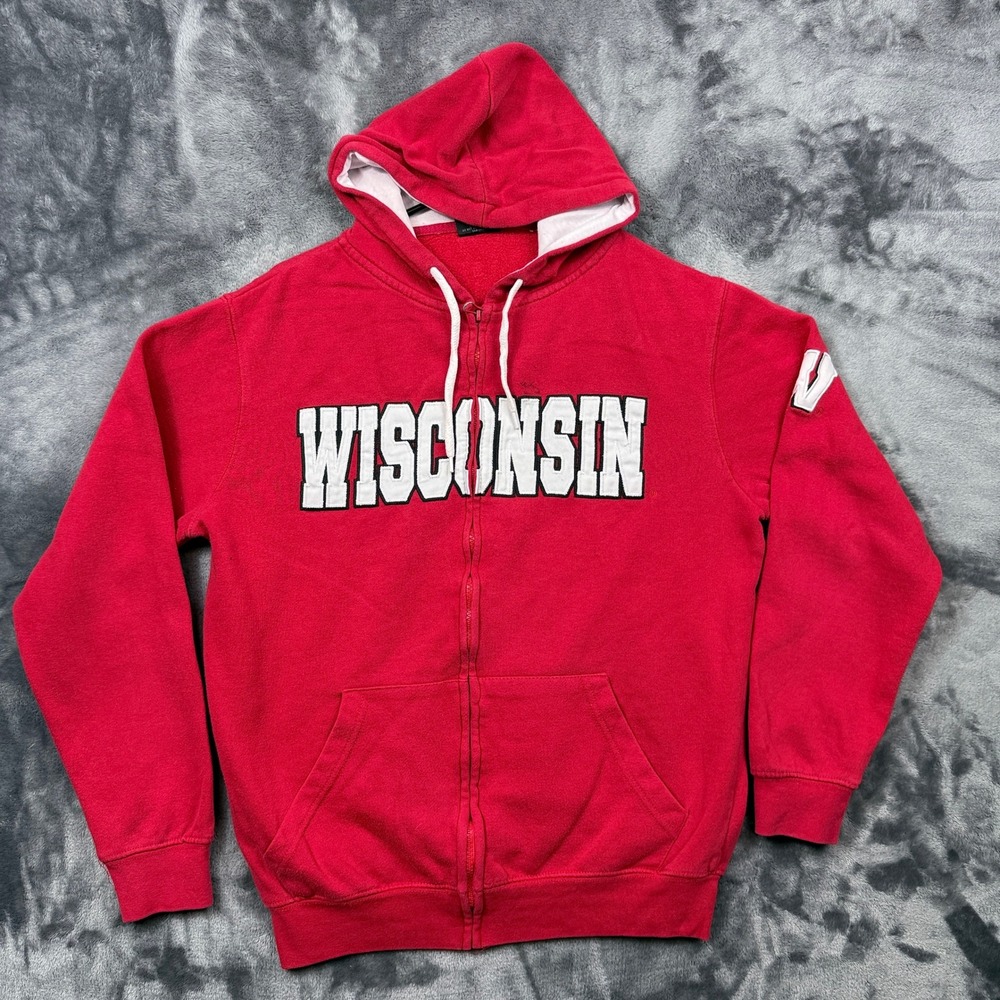 Colosseum Hoodie Mens Small Red Wisconsin Badgers Full Zip Embroidered NCAA Logo